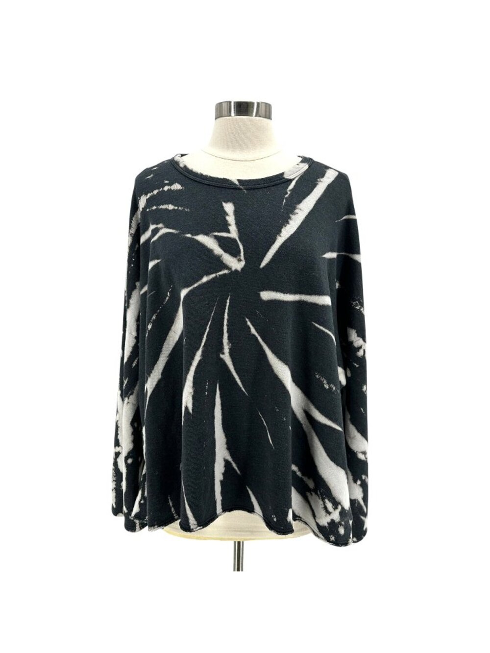 Blue Buttercup Womens Large Sweatshirt Oversized Tie Dye Black Ivory Raw Hem
